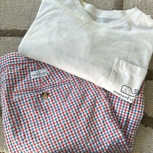Vineyard Vines Navy / white seersucker Shorts & long sleeve t-shirt SET size 18